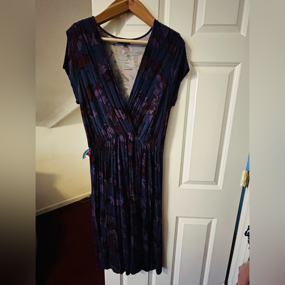 Modcloth Navy & Purple Floral Wrap Midi Dress